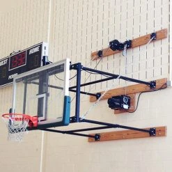 Jaypro Basketball Backstop - Wall-Mounted - Shooting Station - Fold-Up - Stationary Glass Backboard (10'- 12' Wall Offset)