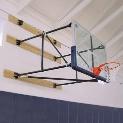 Jaypro Basketball Backstop - Wall-Mounted - Shooting Station - Side Folding - Stationary Glass Backboard (8'- 10' Wall Offset)