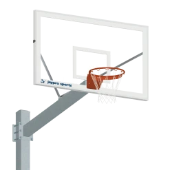 Jaypro Basketball System - Titan - Galvanized (6" X 6" Pole With 6' Offset) - 72" Glass Backboard - Flex Rim Goal