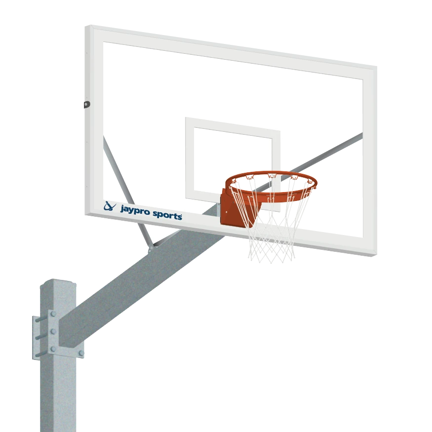 Jaypro Basketball System - Titan - Galvanized (6" X 6" Pole With 6' Offset) - 72" Glass Backboard - Flex Rim Goal