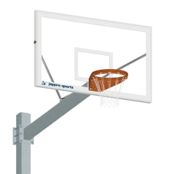 Jaypro Basketball System - Titan - Galvanized (6" X 6" Pole With 6' Offset) - 72" Glass Backboard - Playground Goal