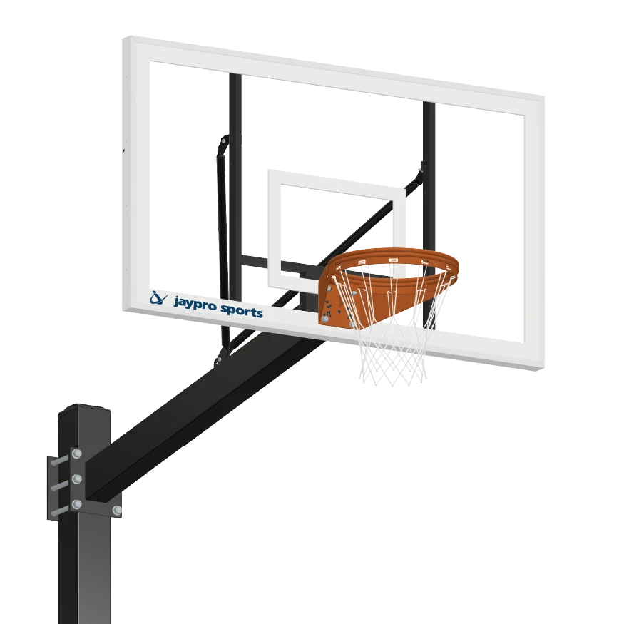 Jaypro Basketball System - Titan - Powder Coated Black (6" X 6" Pole With 6' Offset) - 72" Acrylic Backboard - Playground Goal