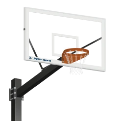 Jaypro Basketball System - Titan - Powder Coated Black (6" X 6" Pole With 6' Offset) - 72" Glass Backboard - Playground Goal