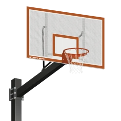 Jaypro Basketball System - Titan - Powder Coated Black (6" X 6" Pole With 6' Offset) - 72" Perforated Steel Backboard - Flex Rim Goal