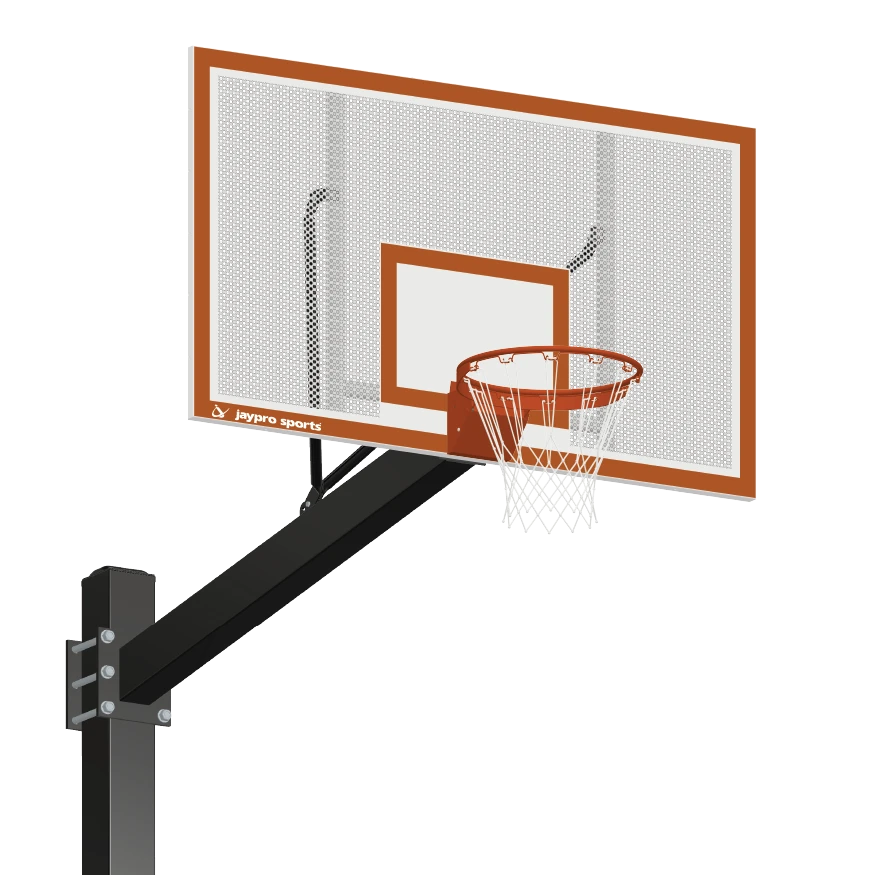 Jaypro Basketball System - Titan - Powder Coated Black (6" X 6" Pole With 6' Offset) - 72" Perforated Steel Backboard - Flex Rim Goal