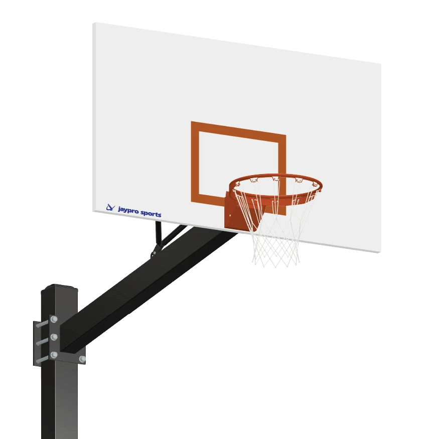 Jaypro Basketball System - Titan - Powder Coated Black (6" X 6" Pole With 6' Offset) - 72" Steel Backboard - Flex Rim Goal